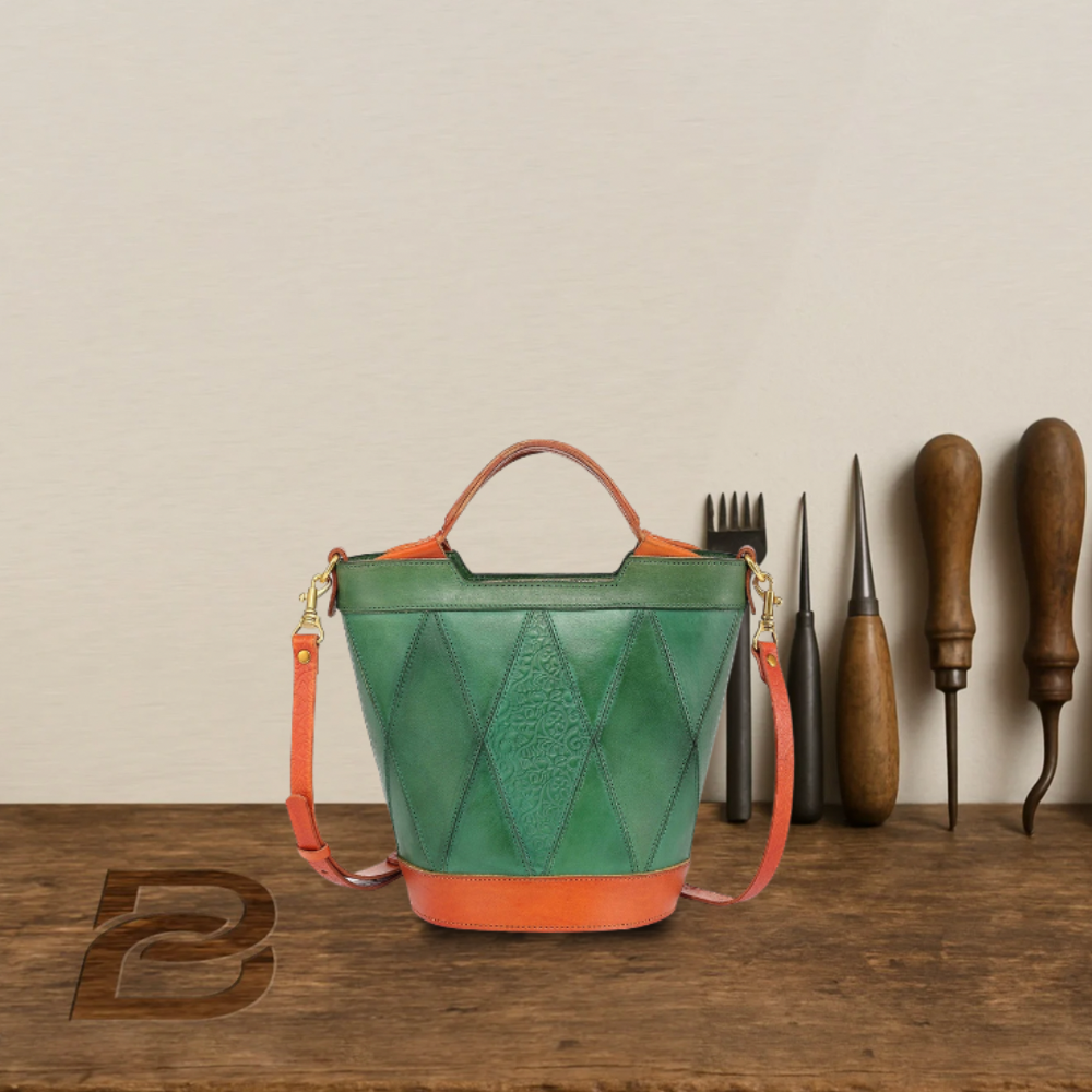 BERK | Vintage Diamond Design Leather Bucket Bag