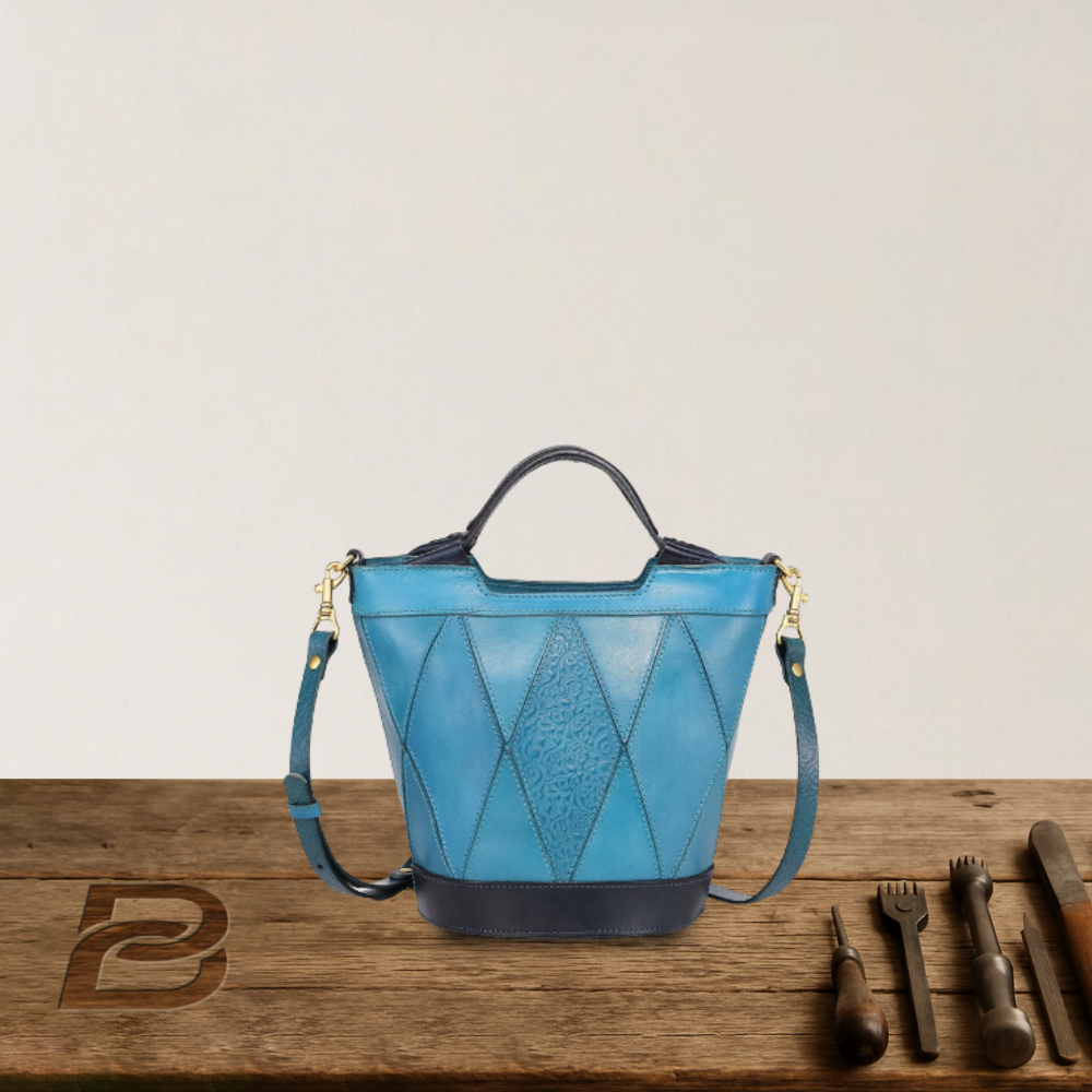 BERK | Vintage Diamond Design Leather Bucket Bag