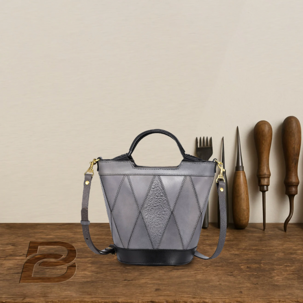 BERK | Vintage Diamond Design Leather Bucket Bag