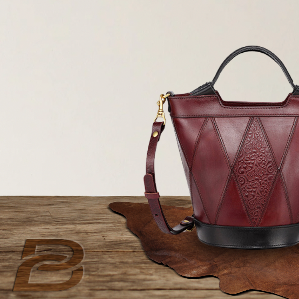 BERK | Vintage Diamond Design Leather Bucket Bag