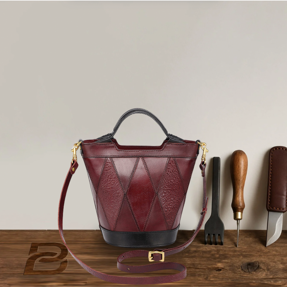 BERK | Vintage Diamond Design Leather Bucket Bag