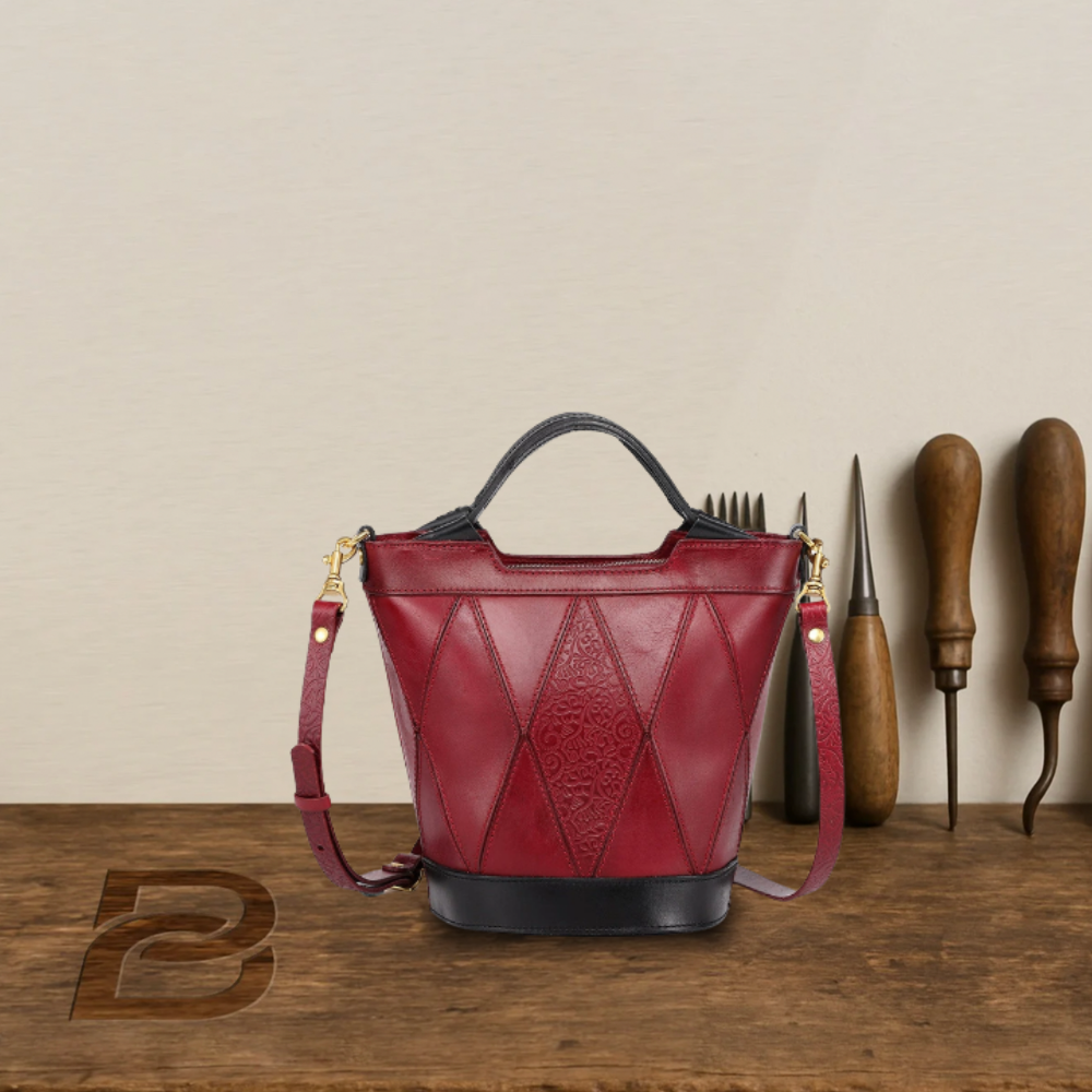BERK | Vintage Diamond Design Leather Bucket Bag