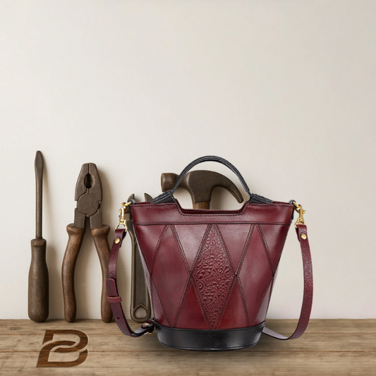 BERK | Vintage Diamond Design Leather Bucket Bag